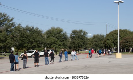 Austin, Texas 13 October 2020: Social Distancing Being Applied To An Early Voting Line