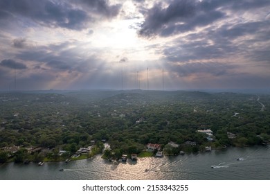 Austin, Texas, Aerial View On Colorado River. 