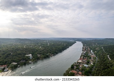 Austin, Texas, Aerial View On Colorado River. 