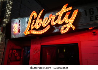 Austin, Texas - APRIL 2, 2021: East Austin's Famous Liberty Bar.