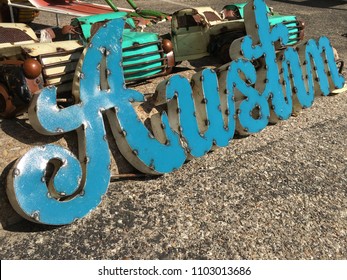 Austin , Texas The Capital Of Texas And The Home Keep Austin Weird . A Blue Metal Word That Says Austin