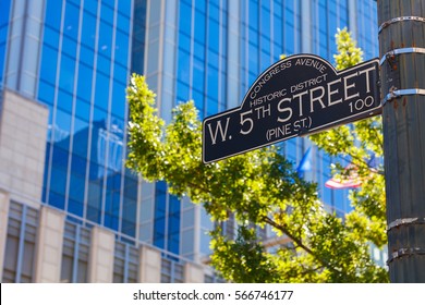 Austin, Texas Cityscape With Street Signs In The Historic District.