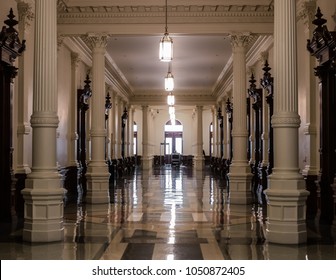 AUSTIN, TEXAS - DECEMBER 31, 2017: Metal Detectors At The Entrance Of The State Capitol Building. View From The Inside.