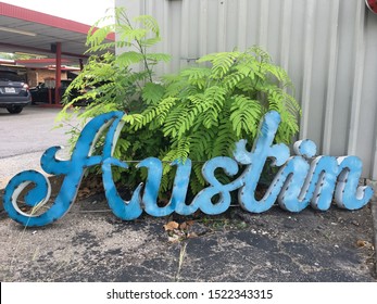 Austin Texas Green Plant Tropical Feel And Blue Word Letters Script Coolest City In America Modern City Keep Austin Weird