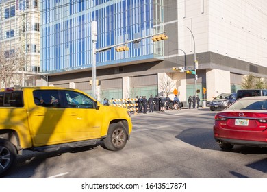 AUSTIN, TEXAS - JANUARY 19, 2020:  Counter-protest Demonstration And Presidential Motorcade Outside The Convention Center As President Trump Spoke To Texas Farmers At American Farm Bureau Federation.