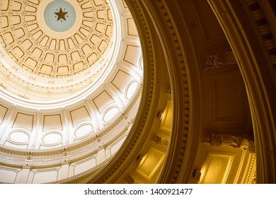 AUSTIN, TEXAS - JULY 16, 2015: Rotunda area and dome with Governors' portraits in the Texas State Capitol building in Austin, Texas