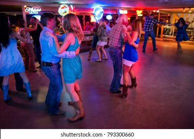 Austin, Texas - June 13, 2014: People Dancing Country Music In The Broken Spoke Dance Hall In Austin, Texas, USA