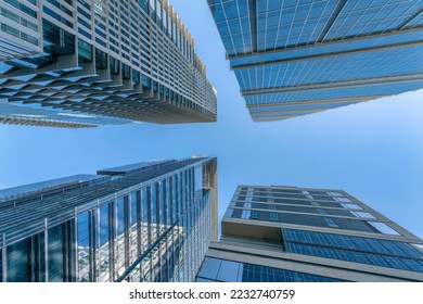 Austin, Texas- Low angle view of residential and corporate skyscrapers. Exterior view of buildings from below with reflective glass walls. - Shutterstock ID 2232740759
