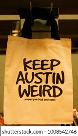 AUSTIN, TEXAS - MAR 9, 2012: SXSW, South By Southwest Annual Music, Film, And Interactive Conference And Festival.Popular Shopping Bag With Sign “ Keep Austin Weird”