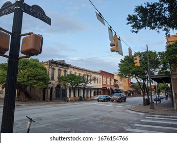 Austin, Texas March 18 2020: Empty And Quiet 6th Street In Austin Texas After The City Closed Bars And Restaurants Die To The COVID-19 Crisis Caused By The Novel Coronavirus