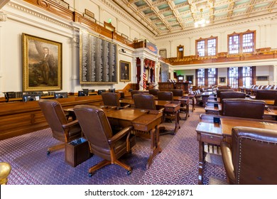 AUSTIN, TEXAS - MARCH 28, 2018 - The House Of Representatives Chamber Of The Texas State Capitol Building Located In Downtown Austin