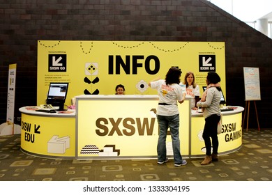 AUSTIN, TEXAS - MARCH 7, 2019: SXSW South By Southwest Annual Music, Film, And Interactive Conference And Festival. Information Desk 