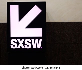 AUSTIN, TEXAS - MARCH 7, 2019: SXSW South By Southwest Annual Music, Film, And Interactive Conference And Festival. SXSW Symbol 