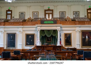 Austin, Texas - May 22, 2022: Inside The Senate Chamber Of The Texas State Capitol Building In Austin, Texas