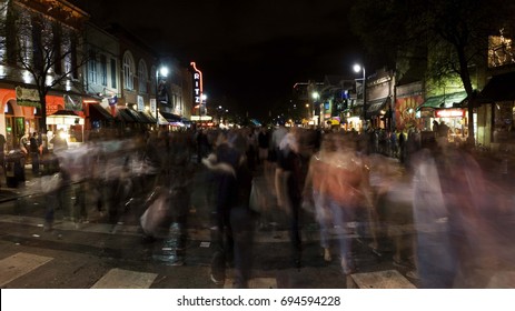 AUSTIN (TEXAS) - SEPTEMBER 2012: Long Exposure Image Of Night Crowd On Sixth Street, The Night Life Area Of Austin Texas.