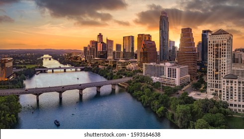 Austin Texas With Sunset And Clouds