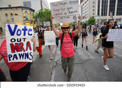 Austin, Texas / U.S. - March 24, 2018:  Participants in the March for Our Lives March protesting gun violence in schools march from City Hall to the State Capitol. 