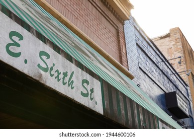 Austin, Texas U.S.A. - 03102020: Photo Of E Sixth Street Sign In Downtown Austin, Texas