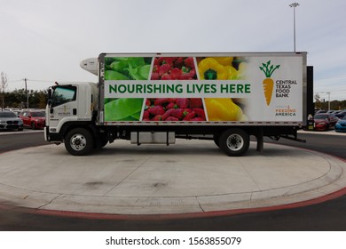 Austin, Texas / USA - 11.18/2019: Capitol Of Texas Food Bank Delivery Truck In Austin, Texas