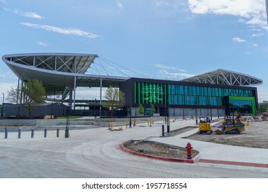 Austin, Texas, USA. April 17, 2021. Austin Fc Football Club Stadium Q2 Stadium Almost Finished Being Constructed. Stadium Done Still Working On Parking Lot.