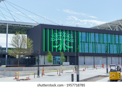 Austin, Texas, USA. April 17. 2021. A Close Up Of The Austin FC Logo On The New Q2 Stadium.