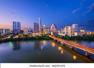 Austin, Texas, USA downtown skyline over the Colorado RIver.