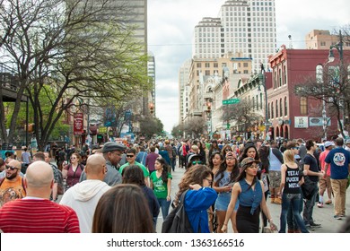 Austin, Texas / USA - March 14th, 2014: Throngs Of Music Fans Pack The Streets Of Austin, Texas During SXSW