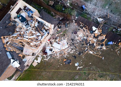 Austin , Texas , USA - March 21st 2022: Tornado Destroys homes in Central Texas leaving a path of disaster in Austin TX