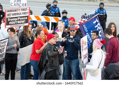 AUSTIN, TX, JANUARY 19, 2020:
President Trump Motorcade Route Enforcement By Austin Police Outside Convention Center Where Trump Spoke To Texas Farmers Of American Farm Bureau Federation.