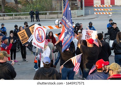 AUSTIN, TX, JANUARY 19, 2020:
President Trump Motorcade Route Enforcement By Austin Police Outside Convention Center Where Trump Spoke To Texas Farmers Of American Farm Bureau Federation.