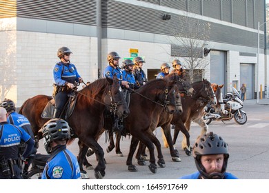 AUSTIN, TX, JANUARY 19, 2020:
President Trump Motorcade Route Enforcement By Austin Police Outside Convention Center Where Trump Spoke To Texas Farmers Of American Farm Bureau Federation.