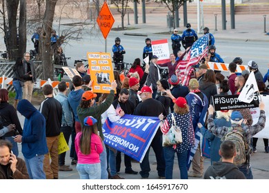 AUSTIN, TX, JANUARY 19, 2020:
President Trump Motorcade Route Enforcement By Austin Police Outside Convention Center Where Trump Spoke To Texas Farmers Of American Farm Bureau Federation.