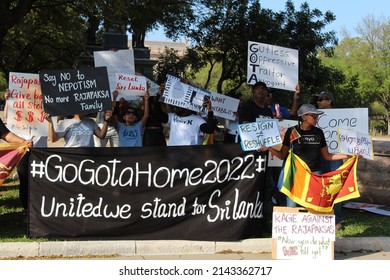 Austin, TX United States - April 6th 2022. A group of protesters in Austin, TX demand the resignation of Sri Lanka's President Gotabaya Rajapaksa due to the country's political and economic crisis.