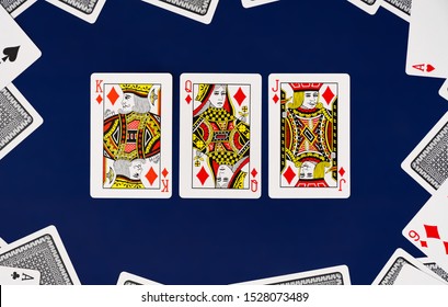 Austin, TX / USA - 10 01 2019 King Queen Jack Playing Cards With Plain Background Mockup Casino Poker