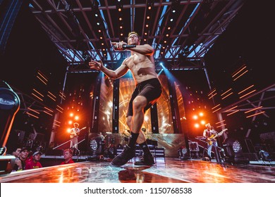 AUSTIN, TX / USA - August 2nd, 2018: Dan Reynolds of Imagine Dragons performs onstage at Austin360 Amphitheater.
