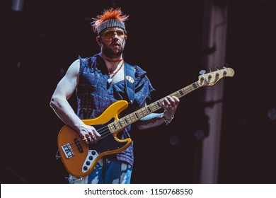 AUSTIN, TX / USA - August 2nd, 2018: Ben McKee Of Imagine Dragons Performs Onstage At Austin360 Amphitheater.