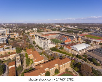 AUSTIN, TX, USA - DEC. 13, 2018: Aerial View Of Darrell K Royal–Texas Memorial Stadium In University Of Texas At Austin In Austin, Texas, USA. It Is The Home To The Longhorns Football Team Since 1924.