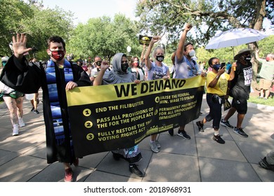 Austin, TX, USA - July 31, 2021:  Protesters March To The Capitol For A Voting Rights Rally Sponsored By The Poor Peoples' Campaign And For The People.
