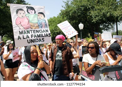 Austin, Tx / USA - June 30, 2018: Demonstrators Protest At An Anti-family Separation Immigration Rally At The State Capitol.