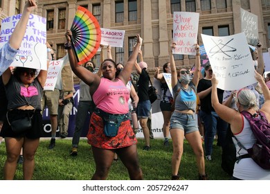 Austin, TX, USA - Oct. 2, 2021: Women Participants At The Women's March Rally At The Capitol Protest SB 8, Texas' Abortion Law That Effectively Bans Abortions After Six Weeks Of Pregnancy.