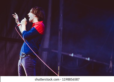 AUSTIN, TX / USA - OCTOBER 5th, 2018: Thomas Mars Of Phoenix Performs Onstage At Zilker Park During Austin City Limits 2018 Weekend One.