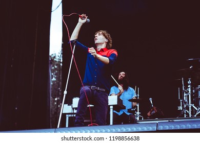 AUSTIN, TX / USA - OCTOBER 5th, 2018: Thomas Mars Of Phoenix Performs Onstage At Zilker Park During Austin City Limits 2018 Weekend One.