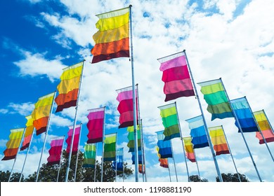 AUSTIN, TX / USA - OCTOBER 5th, 2018:  Flags at Zilker Park during Austin City Limits 2018 Weekend One.