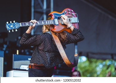 AUSTIN, TX / USA - OCTOBER 5th, 2018: Jake Kiszka of Greta Van Fleet performs onstage at Zilker Park during Austin City Limits 2018 Weekend One.