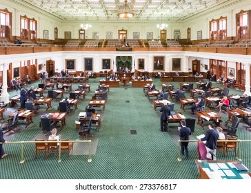 AUSTIN, TX/USA - APRIL 16: Senate Chamber, in session, at the Texas State Capitol building.