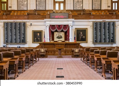 Austin, TX/USA - Circa February 2016: House Of Representatives Chamber In Texas State Capitol In Austin, TX