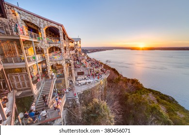 Austin, TX/USA - Circa February 2016: Sunset Above Lake Travis From The Oasis Restaurant In Austin, Texas