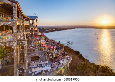 Austin, TX/USA - Circa February 2016: Sunset Above Lake Travis From The Oasis Restaurant In Austin, Texas