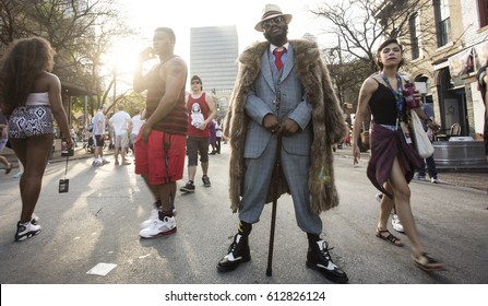 AUSTIN,TEXAS/USA - March 2015. Street Scene On Sixth Street During South By South West Music Festival. 