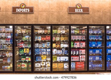 AUSTIN,US-AUG 13,2016:Various Bottles Of Craft, Microbrew, IPA, Domestic And Imported Beers From Around The World On Shelf Display In Supermarket Cooler.Alcohol Drinks Background, Different Beer Style